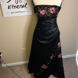 Formal Black Dress with Pink Flowers 1